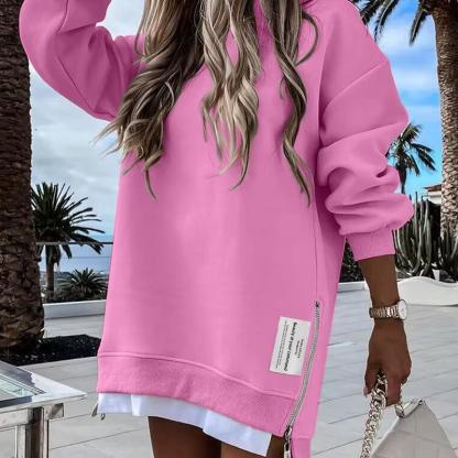 ChicMe 2025 Womens Long Sleeve Pullover Sweatshirt Zipper Slit Casual Dress Drop Shoulder Oversized Outfits