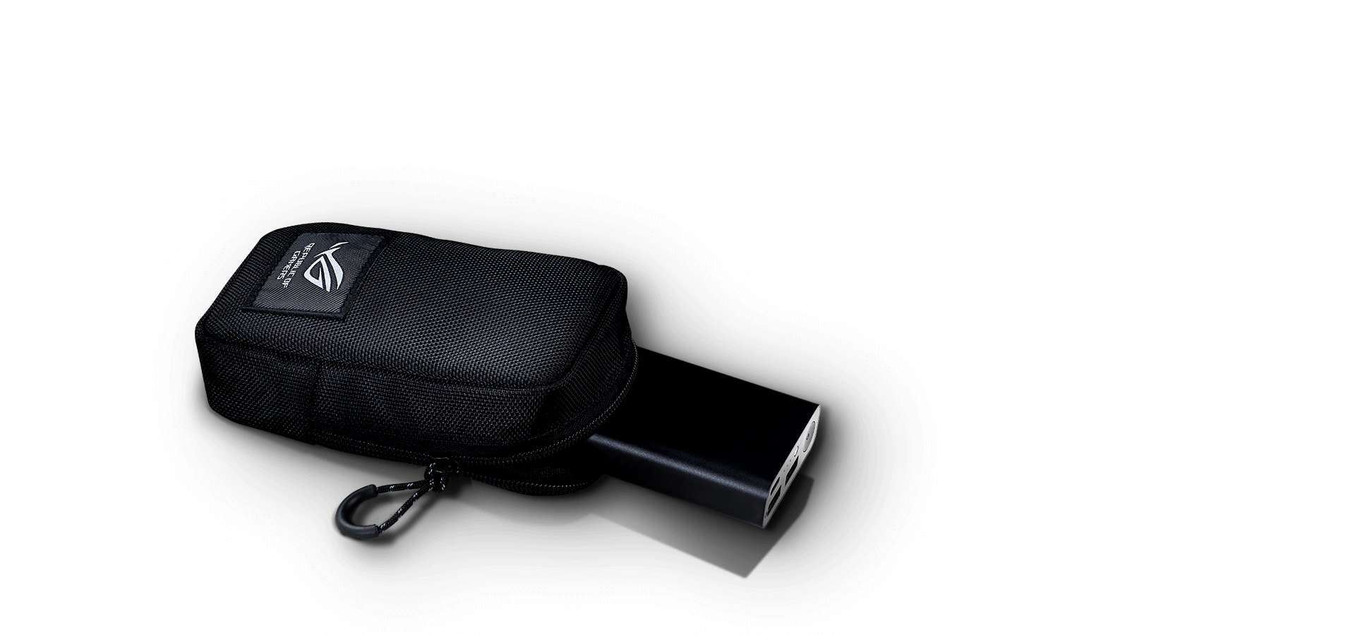 Power Bank and its pouch displayed on a platform