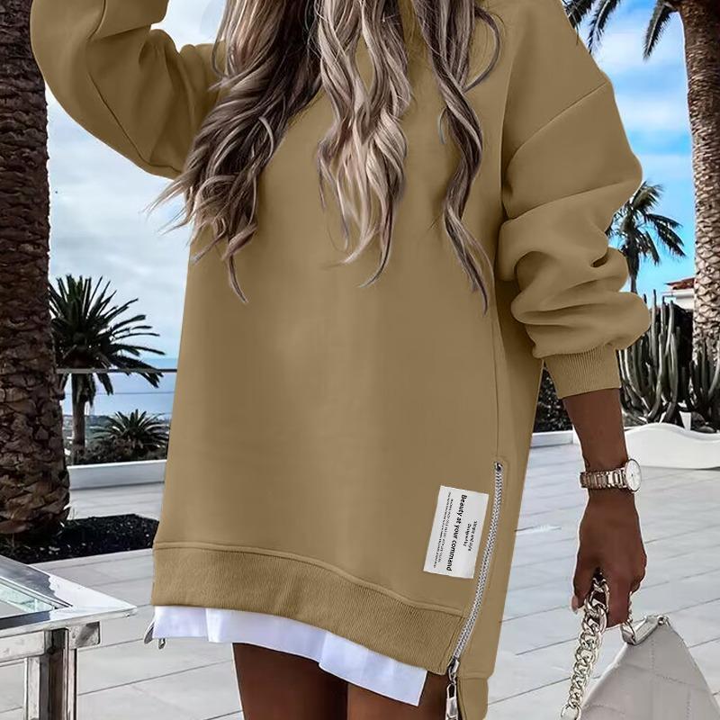 ChicMe 2025 Womens Long Sleeve Pullover Sweatshirt Zipper Slit Casual Dress Drop Shoulder Oversized Outfits