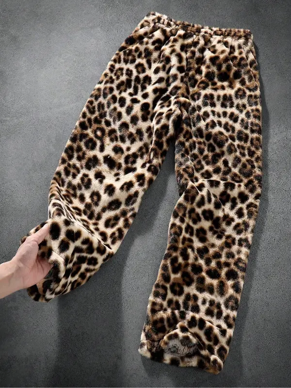 Ns Style Fashion Striped Leopard Print Loose Home Pants, Elastic Waist Knit Sporty Long Pants, Casual Fitted Design for All Seasons