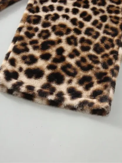 Ns Style Fashion Striped Leopard Print Loose Home Pants, Elastic Waist Knit Sporty Long Pants, Casual Fitted Design for All Seasons