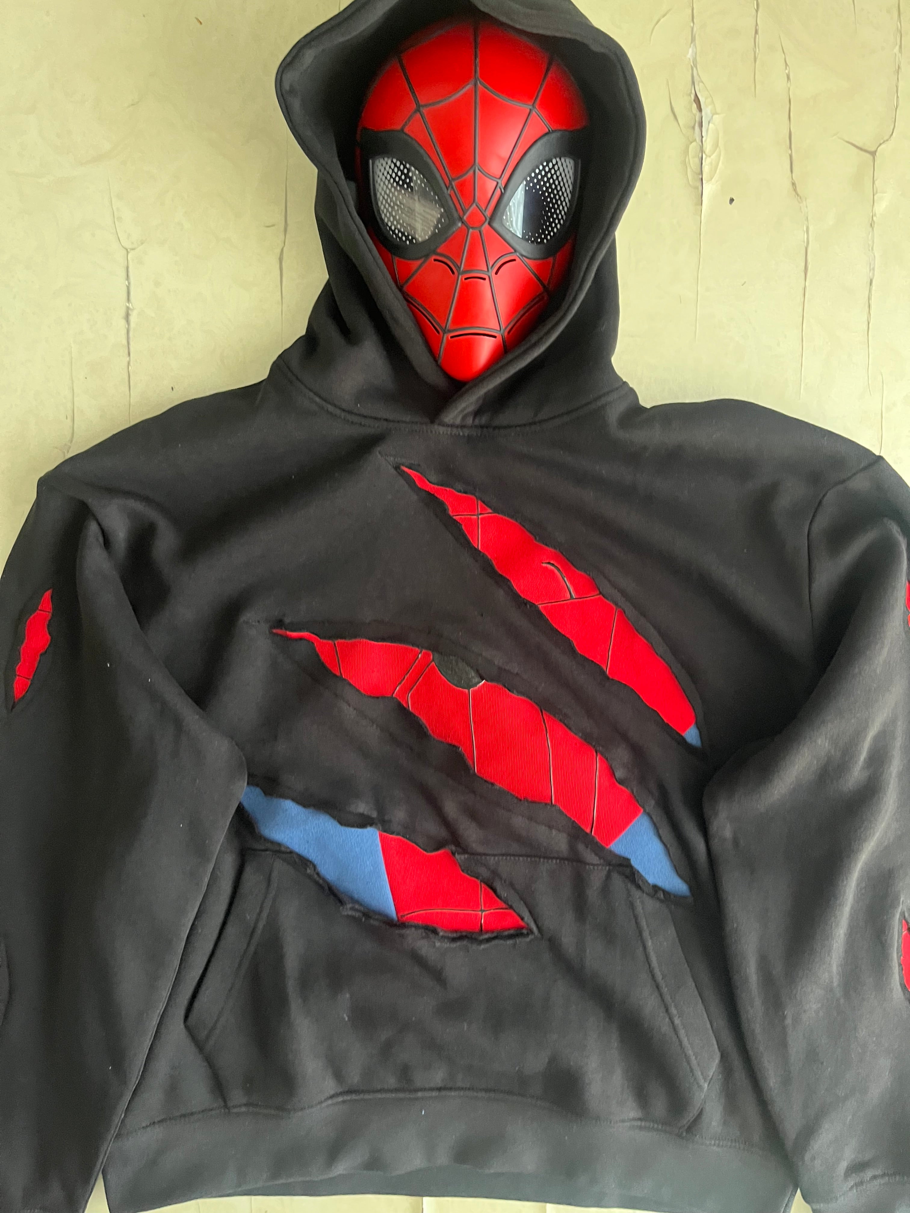 Battle-Damaged Spider Hoodie (Front and Sleeves)