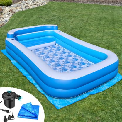 Rukala Inflatable Pool Bundle - 10ft x 6ft - Electric Pump and Ground Tarp Included - Fast Setup and Reinforced Seams