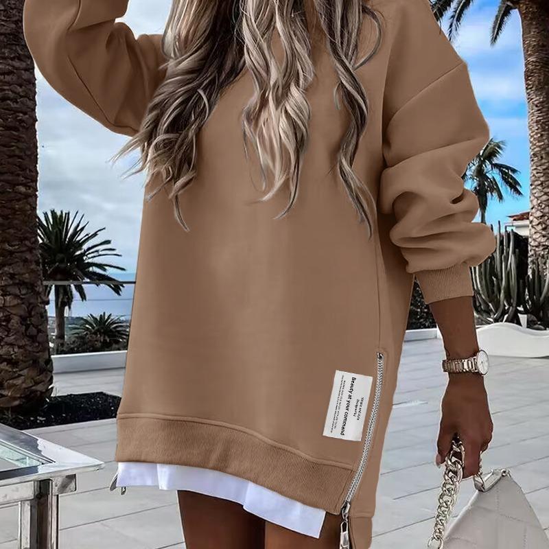 ChicMe 2025 Womens Long Sleeve Pullover Sweatshirt Zipper Slit Casual Dress Drop Shoulder Oversized Outfits