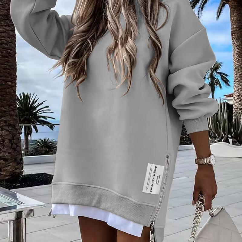 ChicMe 2025 Womens Long Sleeve Pullover Sweatshirt Zipper Slit Casual Dress Drop Shoulder Oversized Outfits