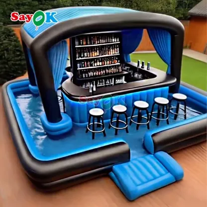 Sayok Customized 8 Meters Blue Portable Backyard Parties Pub Inflatable PVC Pool Bar for Adults