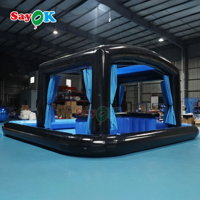 Sayok Customized 8 Meters Blue Portable Backyard Parties Pub Inflatable PVC Pool Bar for Adults