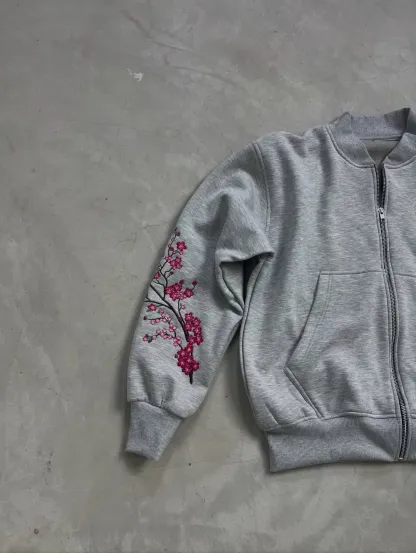 Sakura Embroidery Reversesble Full-Zip Sweatshirt