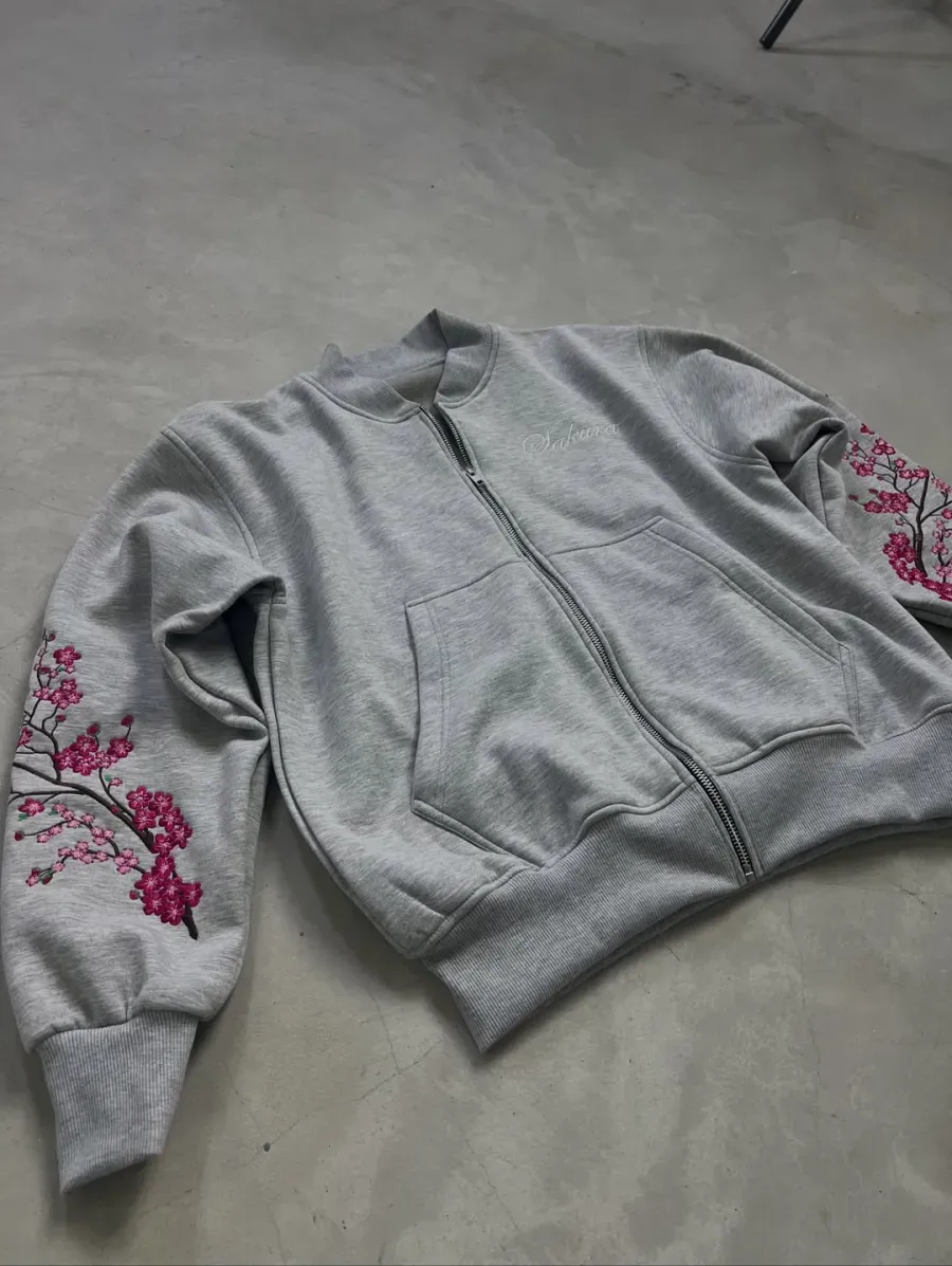 Sakura Embroidery Reversesble Full-Zip Sweatshirt