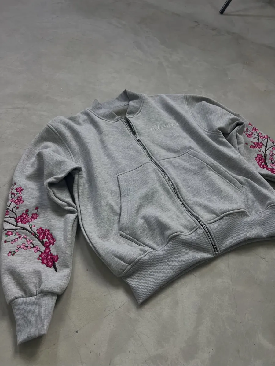Sakura Embroidery Reversesble Full-Zip Sweatshirt