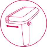 Icon indicating the armrests can be adjusted in horizontal position - left and right