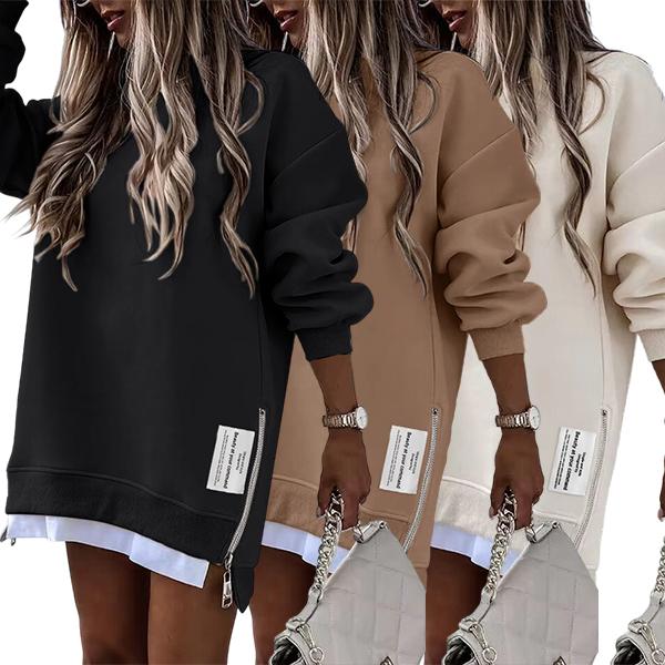 ChicMe 2025 Womens Long Sleeve Pullover Sweatshirt Zipper Slit Casual Dress Drop Shoulder Oversized Outfits