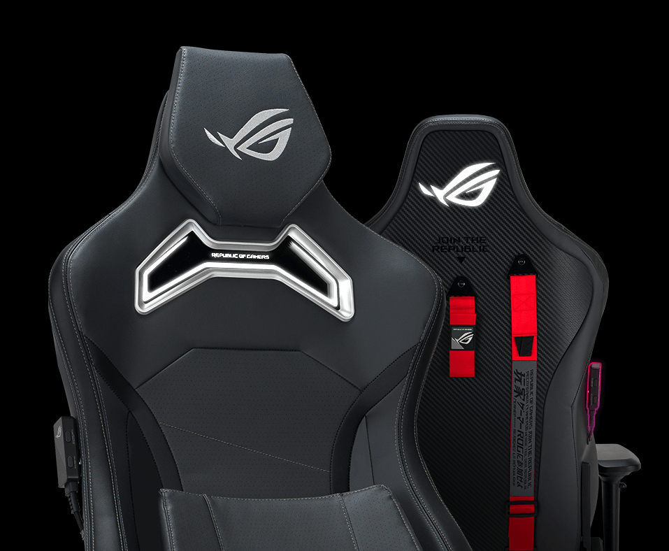 Two ROG Chariot X front and back view displaying their RGB Lighting