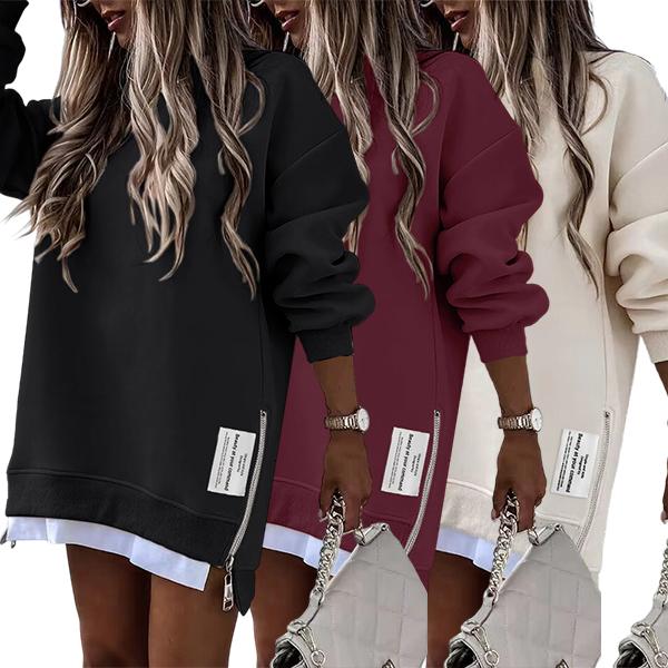 ChicMe 2025 Womens Long Sleeve Pullover Sweatshirt Zipper Slit Casual Dress Drop Shoulder Oversized Outfits