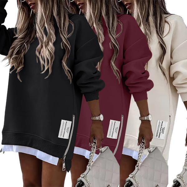 ChicMe 2025 Womens Long Sleeve Pullover Sweatshirt Zipper Slit Casual Dress Drop Shoulder Oversized Outfits