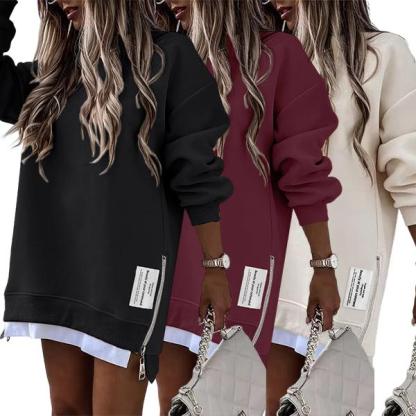 ChicMe 2025 Womens Long Sleeve Pullover Sweatshirt Zipper Slit Casual Dress Drop Shoulder Oversized Outfits