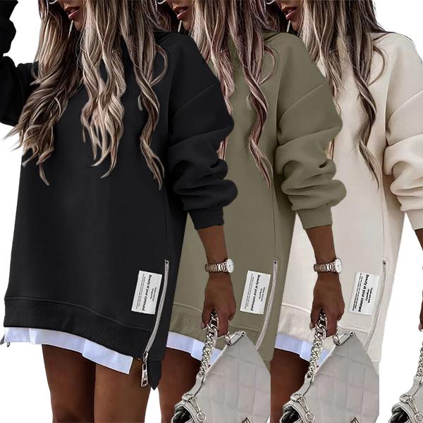 ChicMe 2025 Womens Long Sleeve Pullover Sweatshirt Zipper Slit Casual Dress Drop Shoulder Oversized Outfits
