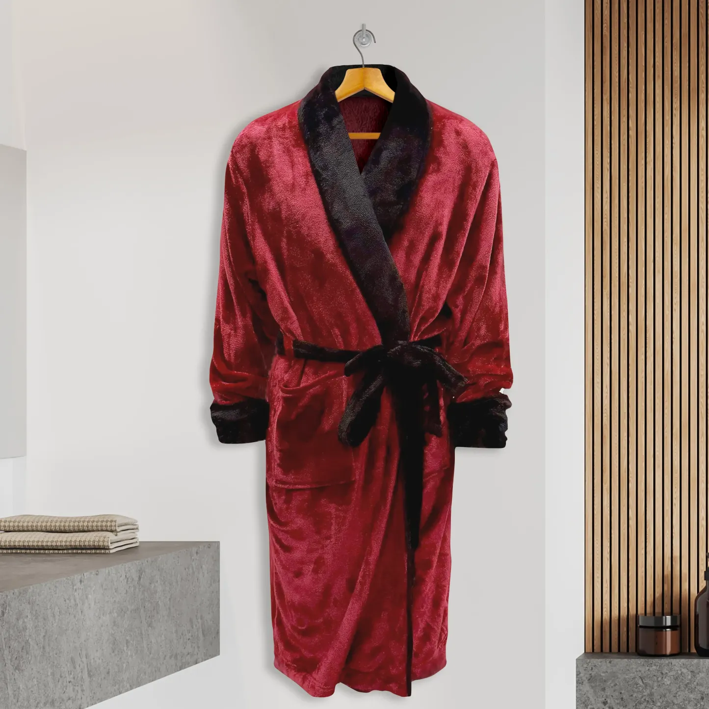 Elegant Comfort Men Shawl Collar Velvet Fleece Long Bathrobe