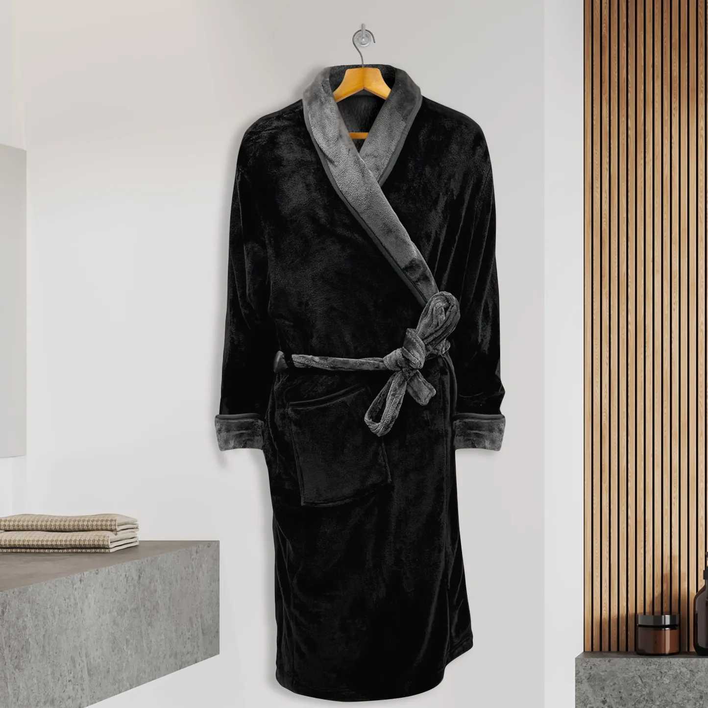 Elegant Comfort Men Shawl Collar Velvet Fleece Long Bathrobe