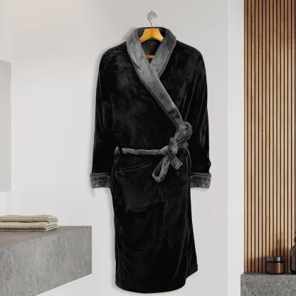 Elegant Comfort Men Shawl Collar Velvet Fleece Long Bathrobe
