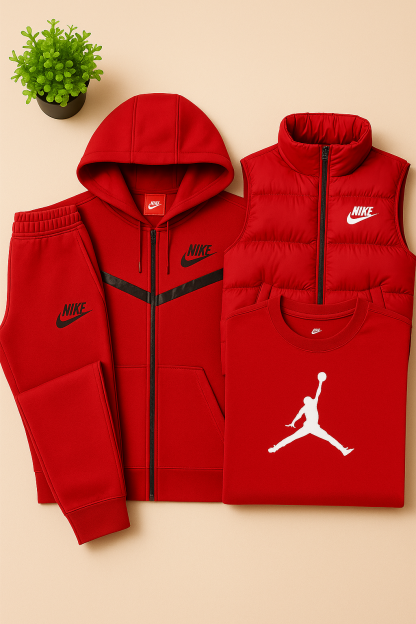 Full Outfit Bundle in Gray – Hoodie, Joggers, Puffer Vest & Jordan T-Shirt