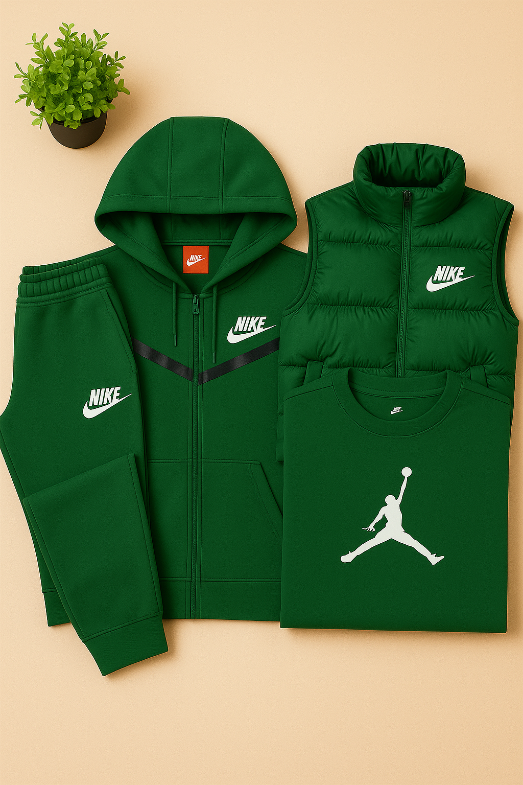 Full Outfit Bundle in Gray – Hoodie, Joggers, Puffer Vest & Jordan T-Shirt