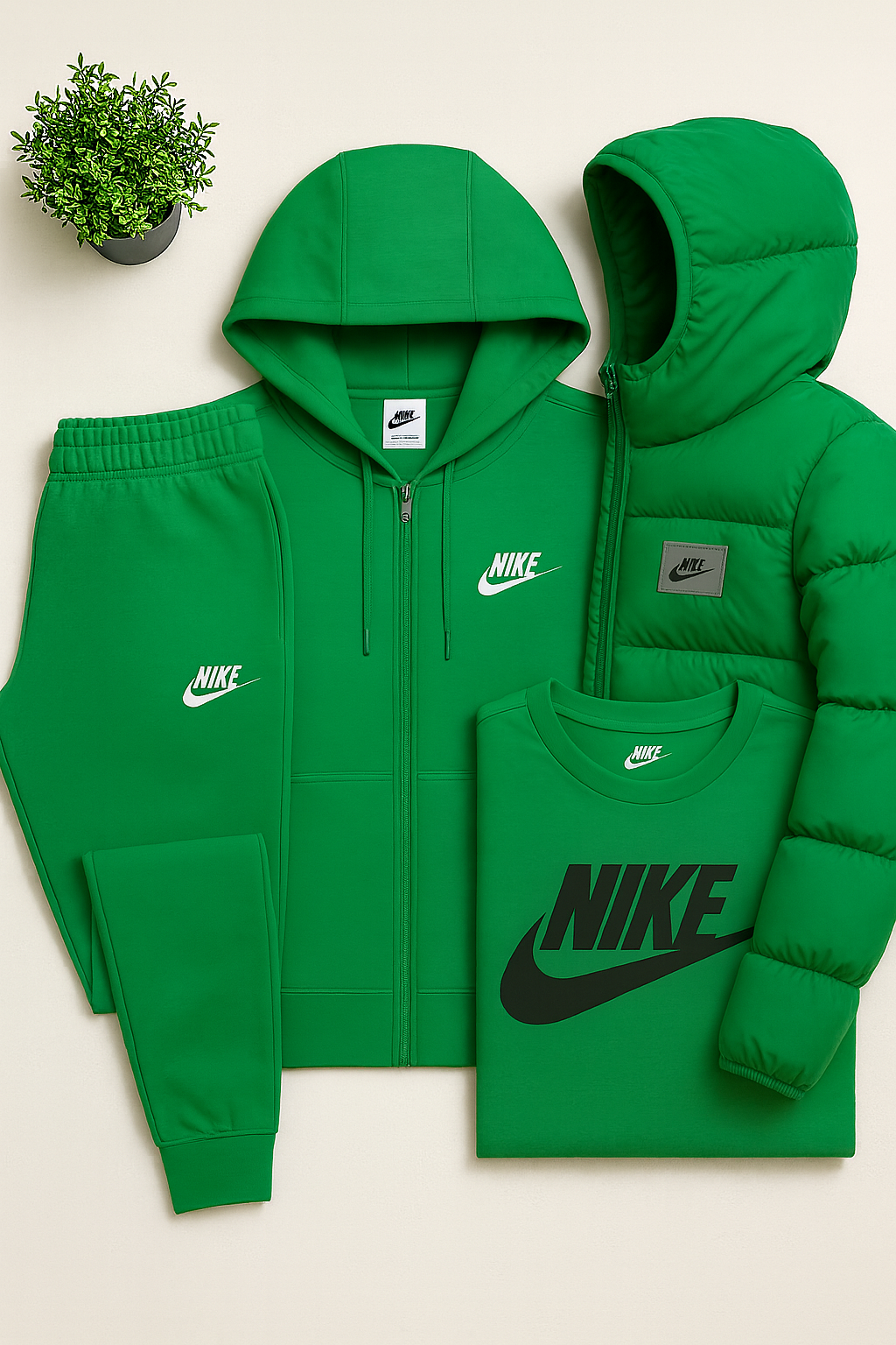 Men’s Complete Set – Fleece Tracksuit + Logo T-Shirt + Winter Puffer Jacket