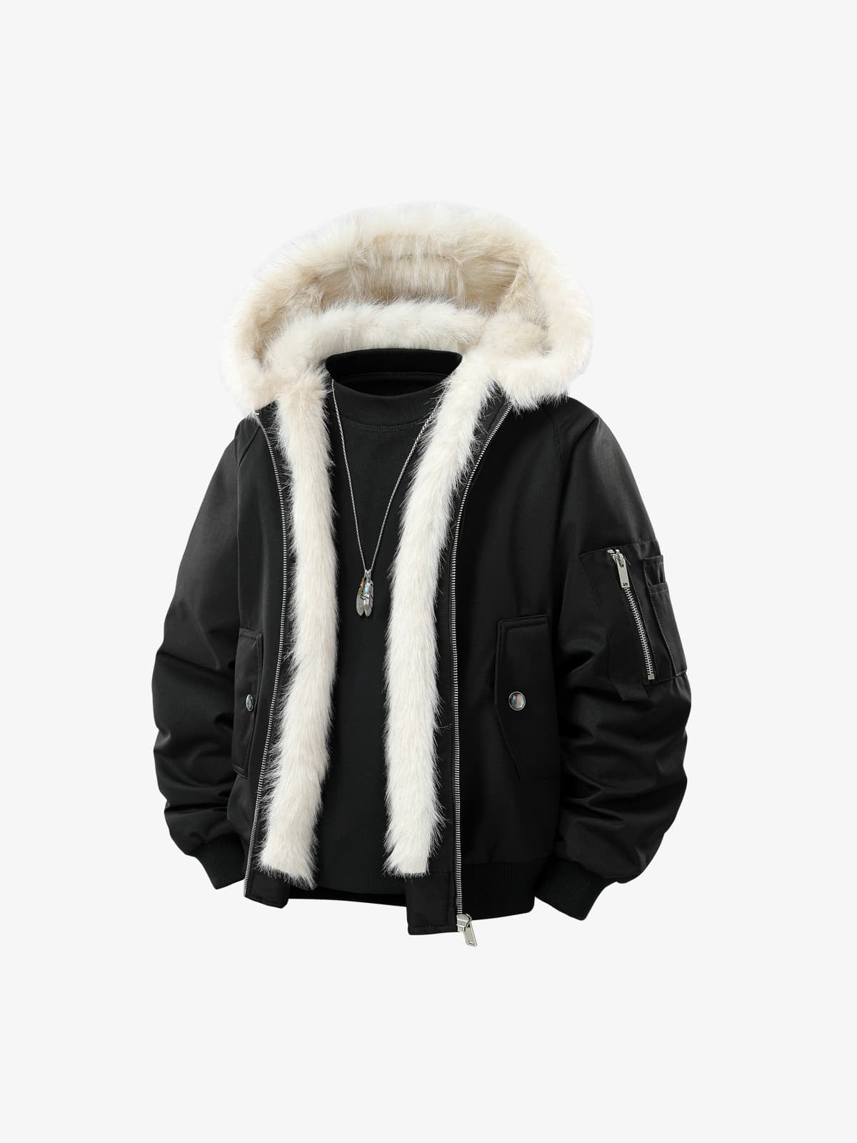 Retro Contrast Fur Collar Quilted Cotton Bomber Jacket