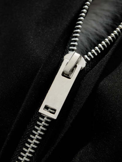 Retro Contrast Fur Collar Quilted Cotton Bomber Jacket