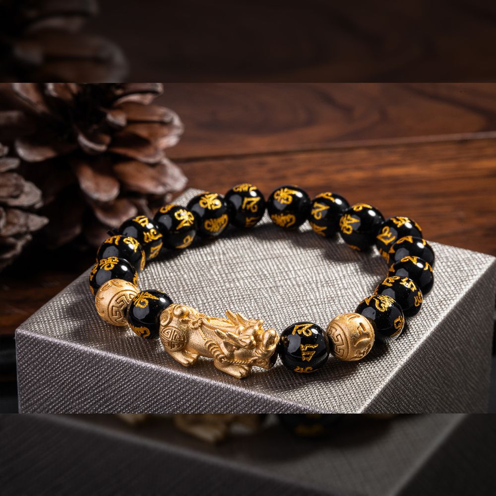 Buddha & Karma Feng Shui Bracelet - Pixiu Black Obsidian Bracelet for Wealth