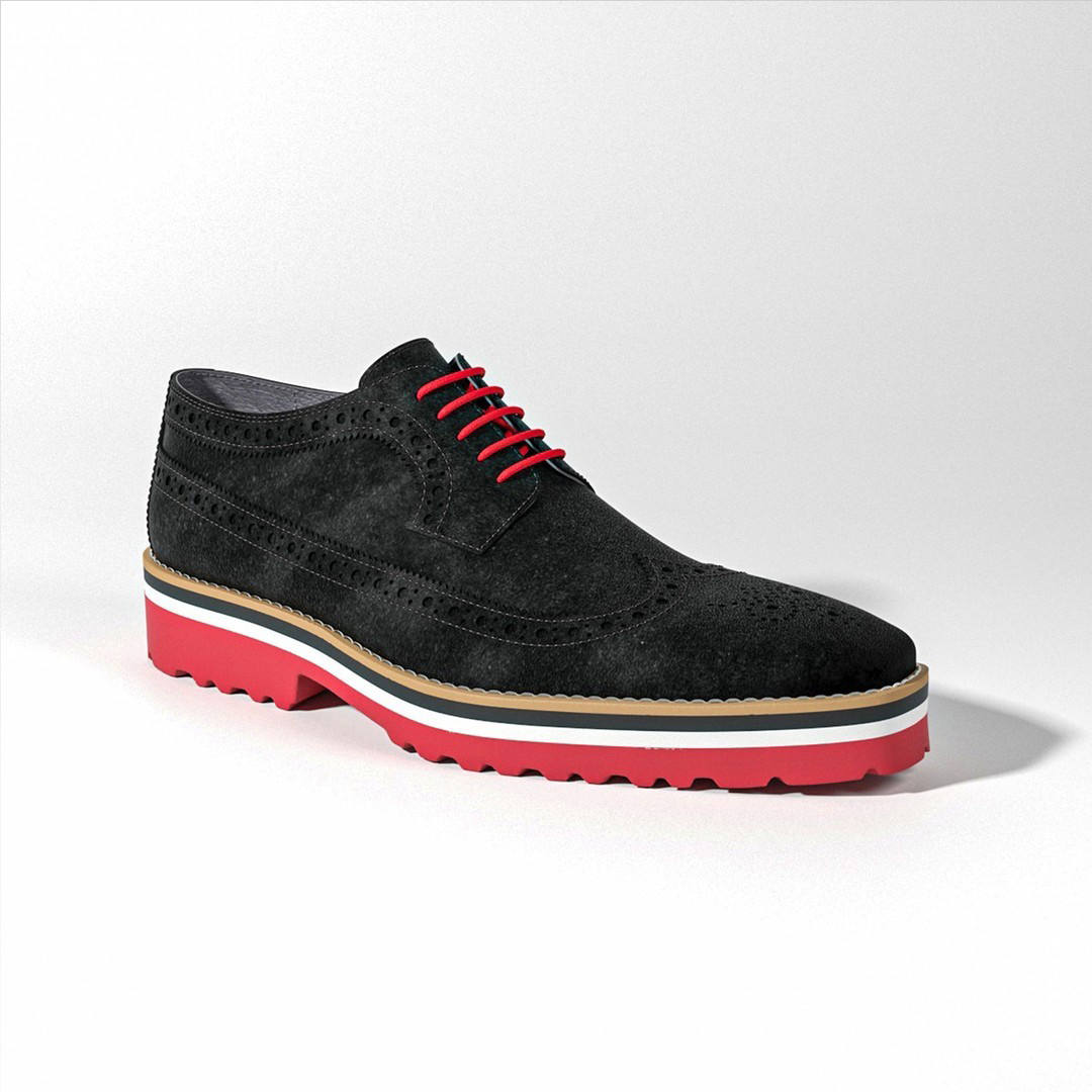 Crimson-Sole Black Brogues