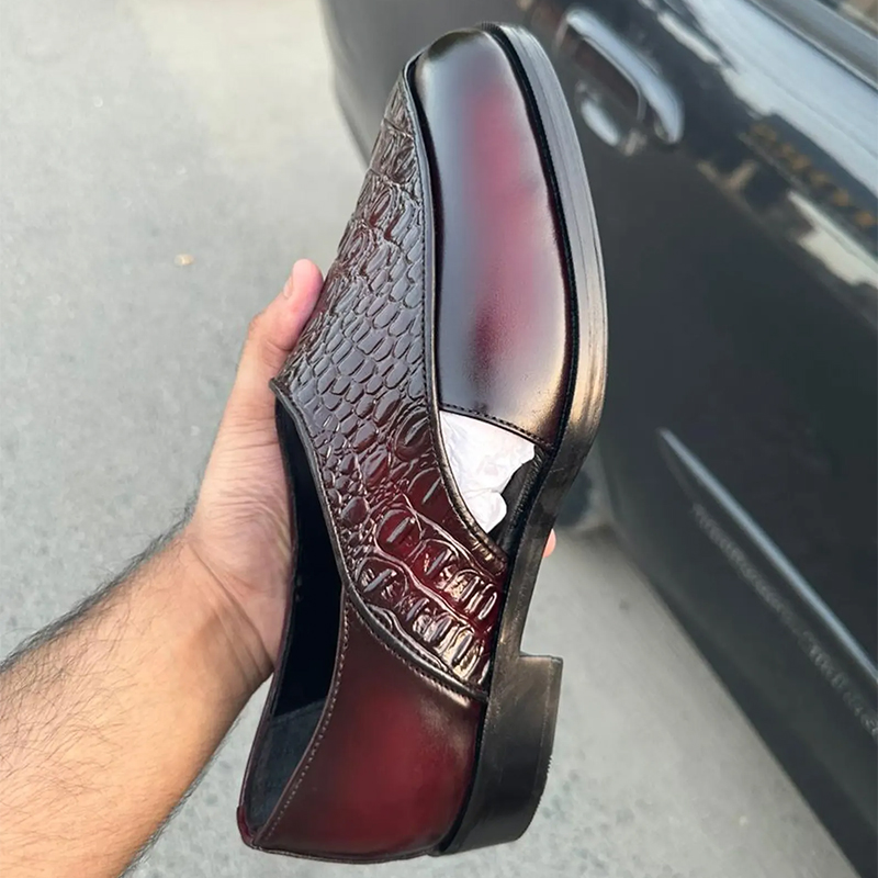 Handmade Burgundy Alligator Leather Loafers