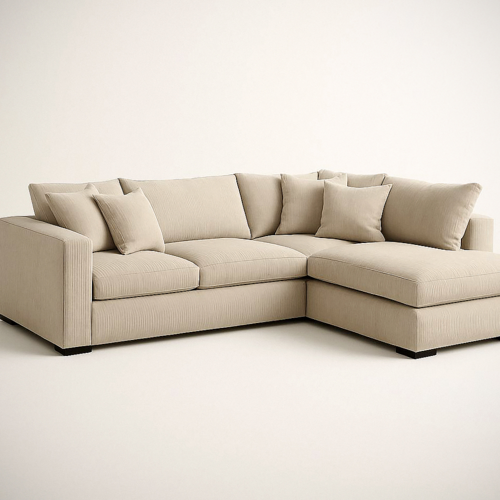 Canapé d'Angle Beige en Tissu Polyester avec Coussinets amovibles, 300 cm