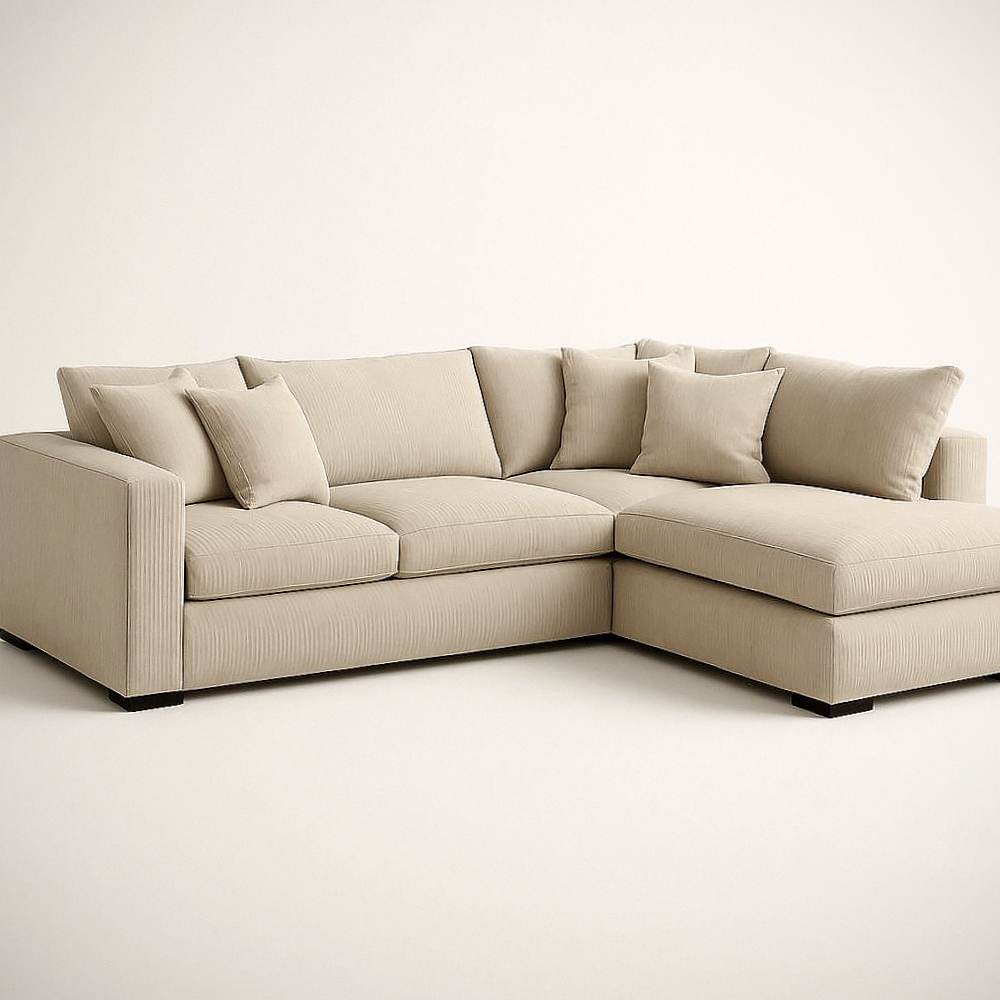 Canapé d'Angle Beige en Tissu Polyester avec Coussinets amovibles, 300 cm