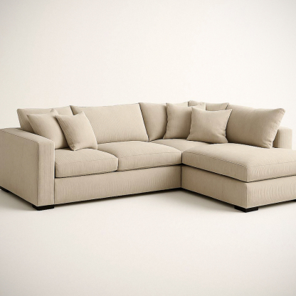 Canapé d'Angle Beige en Tissu Polyester avec Coussinets amovibles, 300 cm