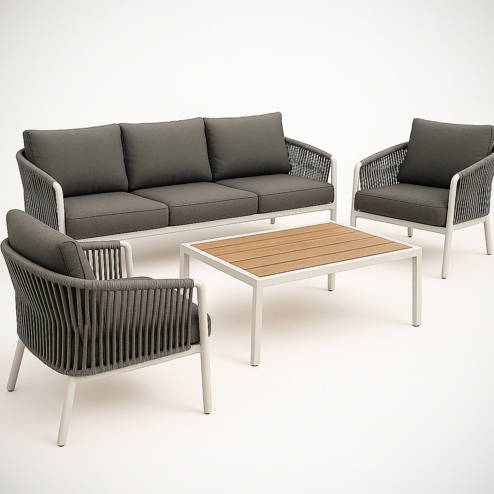 Ensemble de mobilier de jardin en aluminium et tissu gris 4 pièces