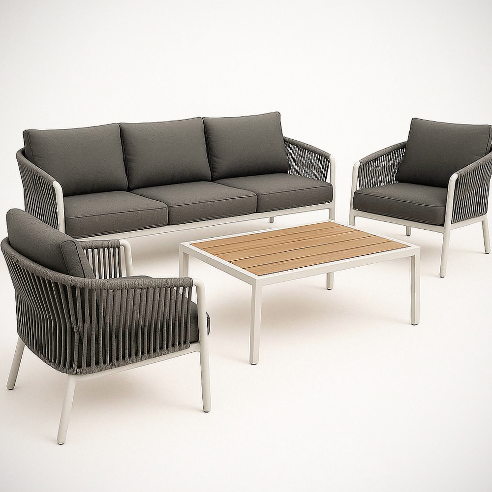 Ensemble de mobilier de jardin en aluminium et tissu gris 4 pièces