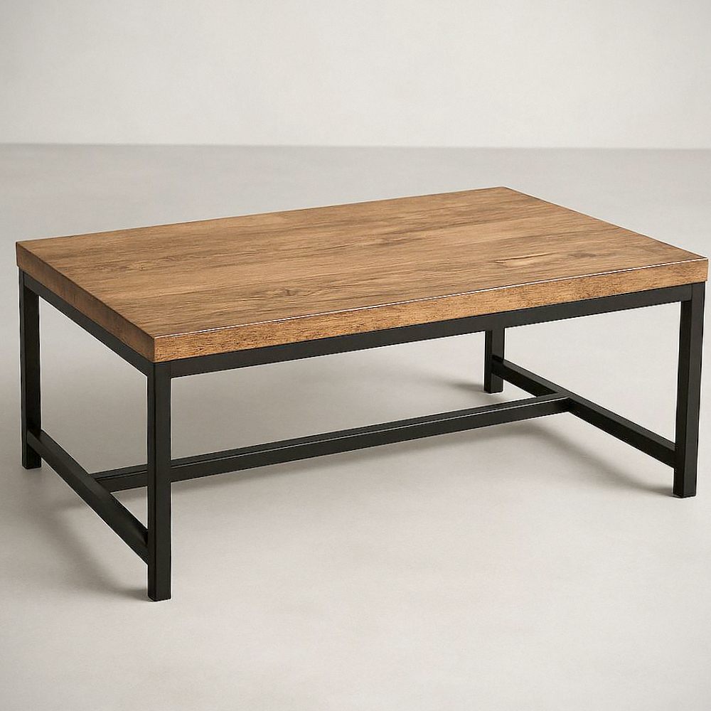 Table basse rectangulaire en bois d'ingénierie et métal noir 120 cm x 60 cm x 45 cm