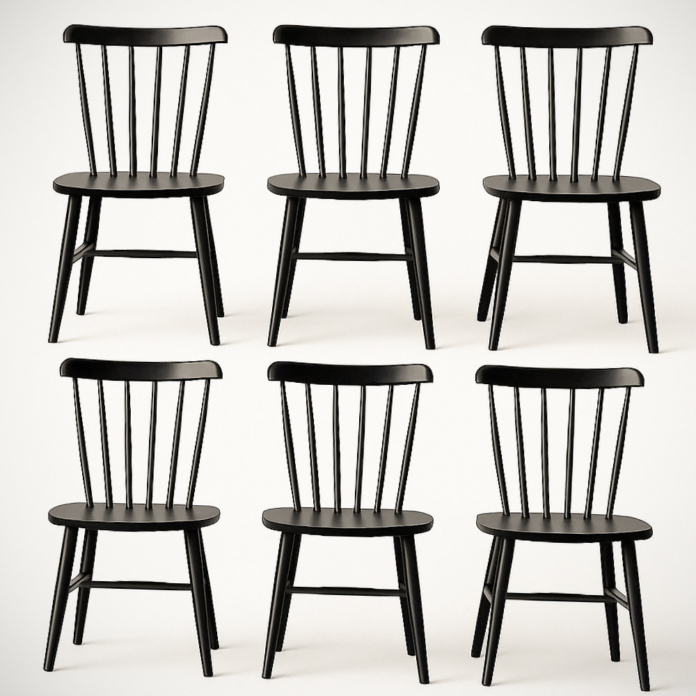 Lot de 6 Chaises en Bois Noir avec Dossier à Barreaux, 43cm x 50cm x 85cm