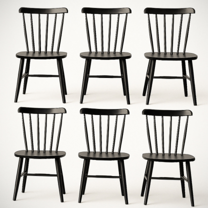 Lot de 6 Chaises en Bois Noir avec Dossier à Barreaux, 43cm x 50cm x 85cm