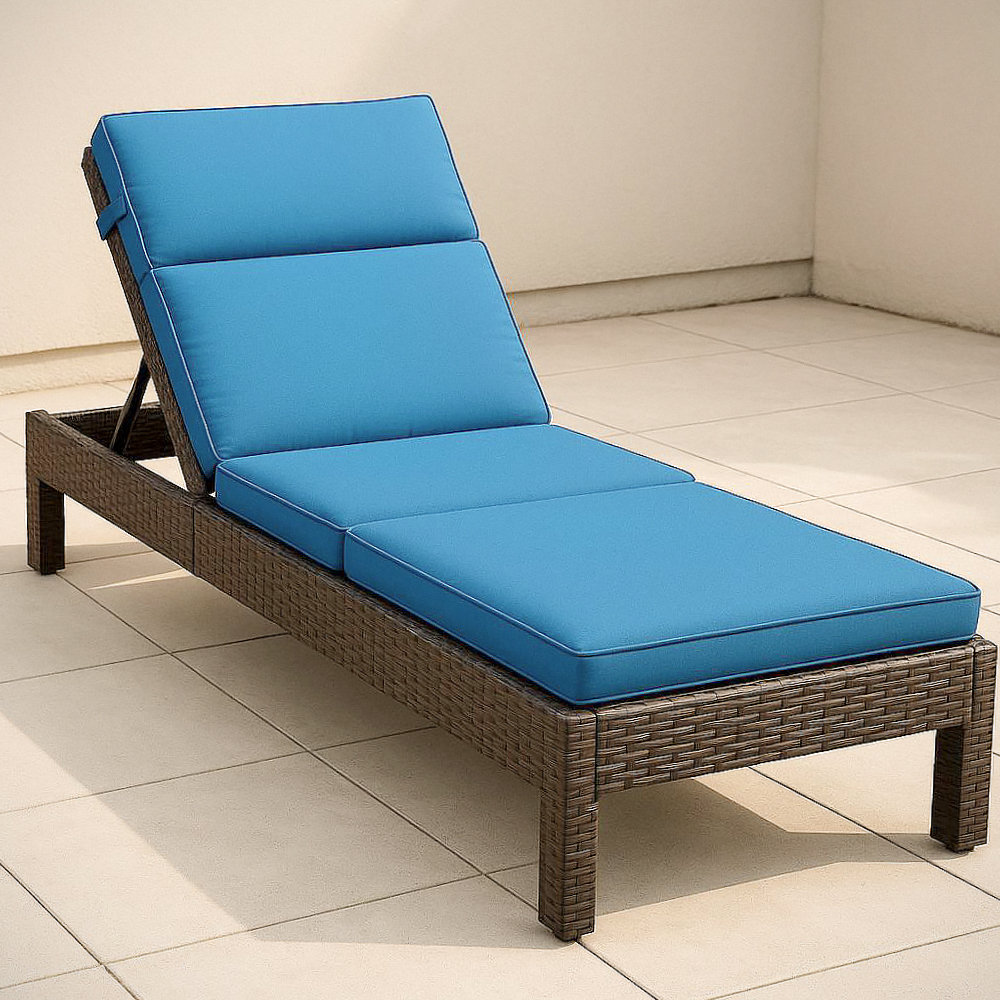 Chaise Longue d'Extérieur Réglable en Rotin Synthétique avec Coussins en Polyester Bleu 195cm x 65cm x 22cm