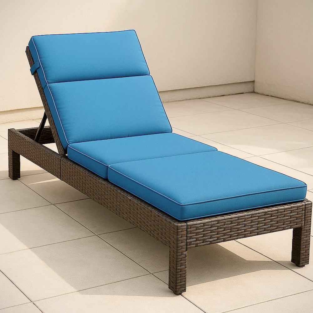 Chaise Longue d'Extérieur Réglable en Rotin Synthétique avec Coussins en Polyester Bleu 195cm x 65cm x 22cm