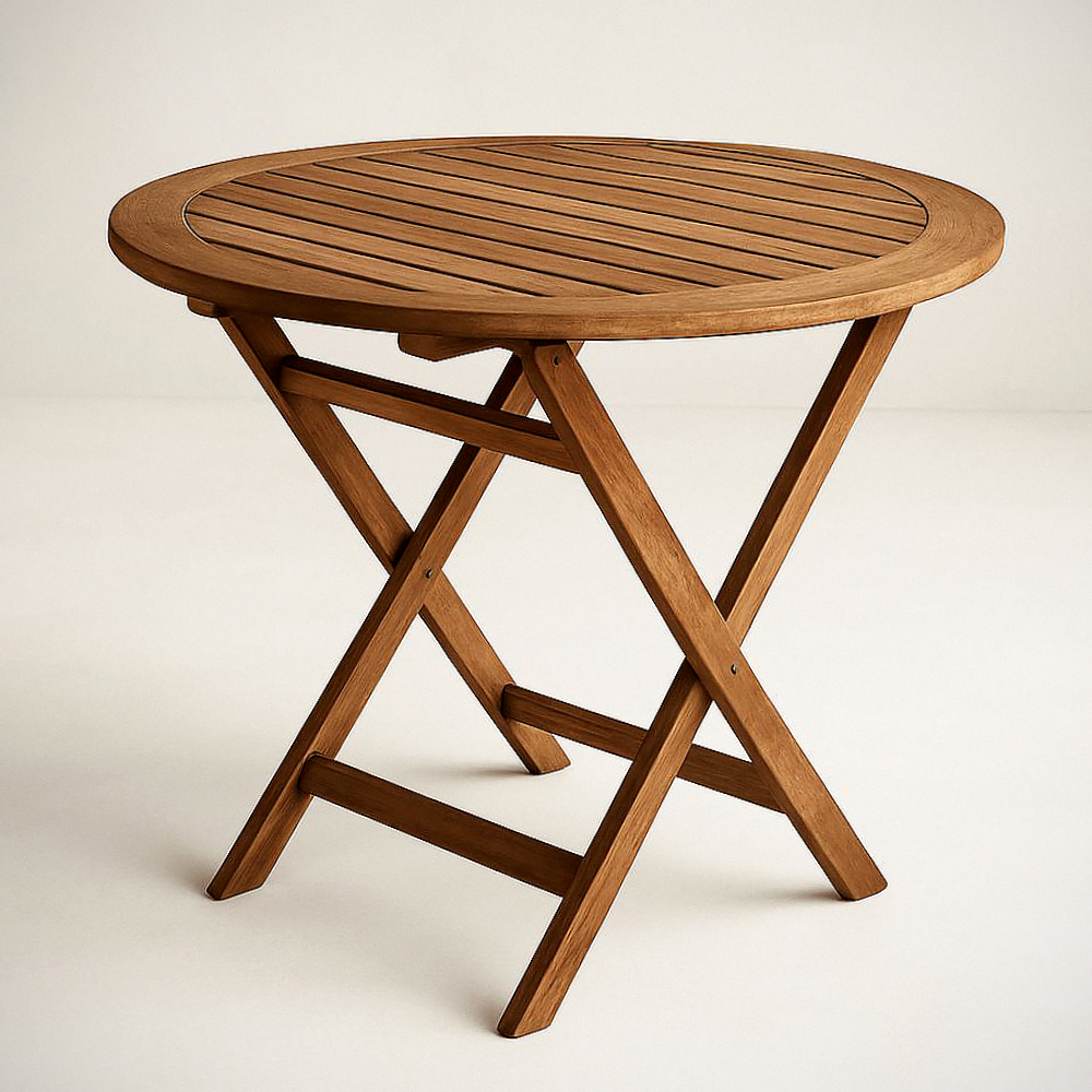 Table ronde pliante en bois d'extérieur diamètre 90 cm naturel