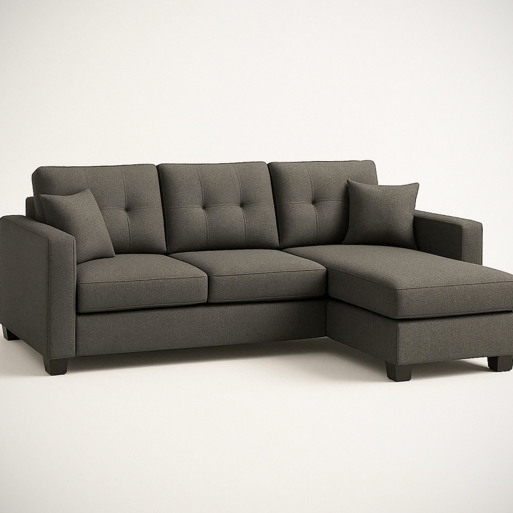 Canapé d'angle tissu gris avec méridienne réversible