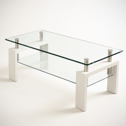 Table basse rectangulaire en verre trempé transparent 110x60x45 cm