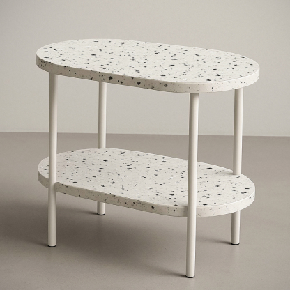 Table basse ovale en terrazzo blanc à deux niveaux