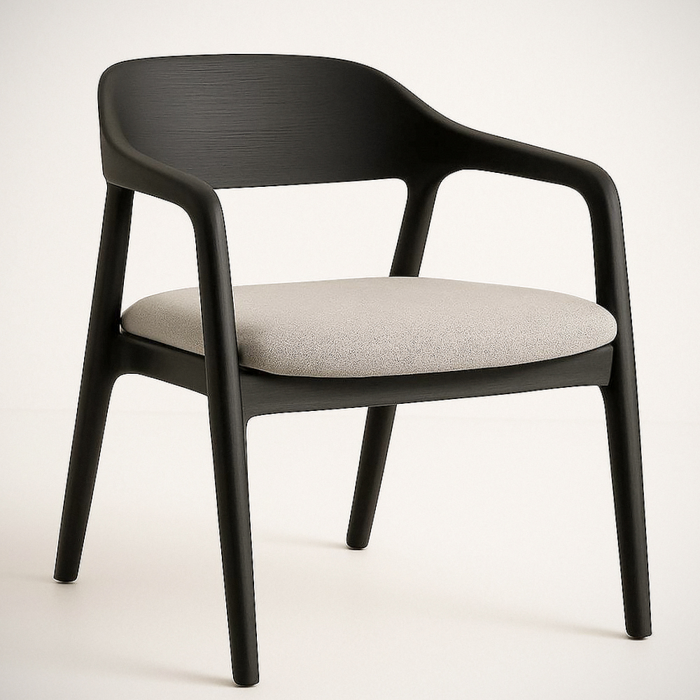 Chaise avec Accoudoirs en Bois Massif Noir et Assise Tissu Gris 55x55x75 cm