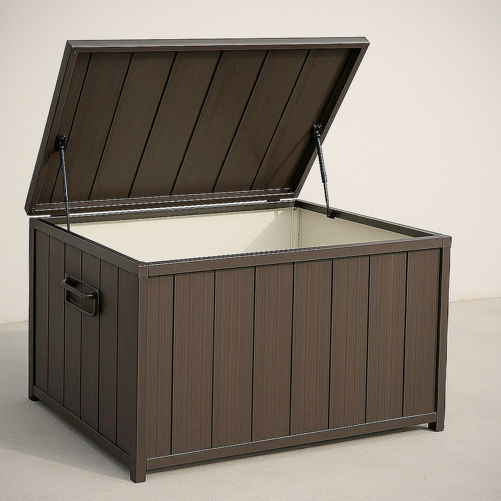 Coffre de Jardin Extérieur en Métal et Résine Synthétique Marron 120x60x60 cm