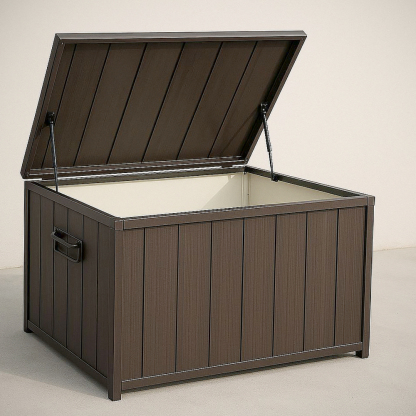 Coffre de Jardin Extérieur en Métal et Résine Synthétique Marron 120x60x60 cm