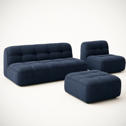 Ensemble de Canapés 3 Pièces Tissu Bleu 196cm